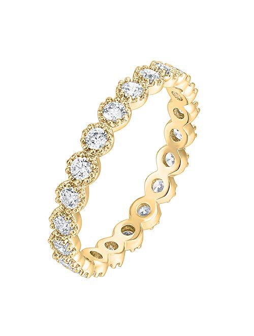 PAVOI 14K Gold Plated Rings Cubic Zirconia Band | Marquise Milgrain Eternity Bands | Gold Rings for Women