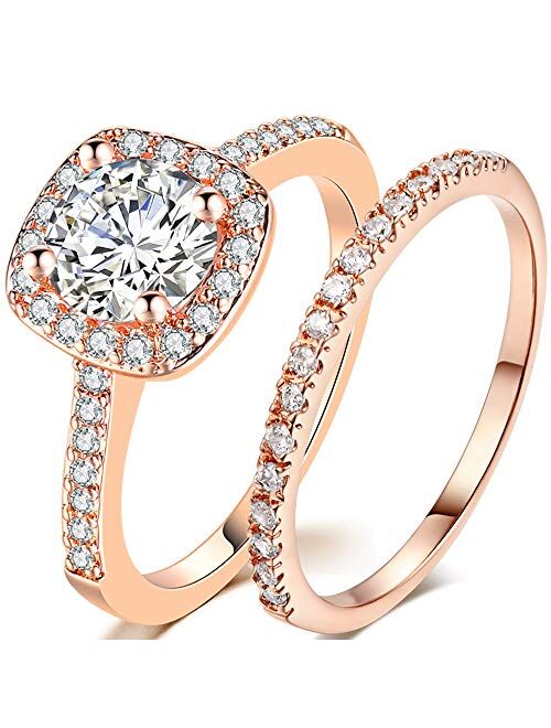 Silver Rose Gold 1.5 Carat Wedding Engagement Eternity Bridal Ring Set