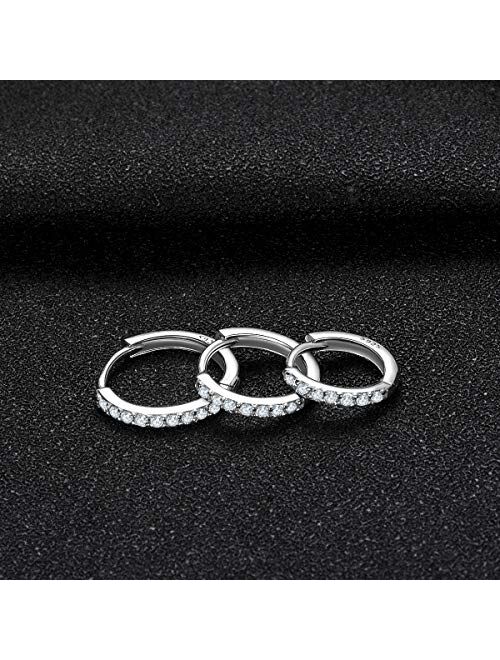 3 Pairs Sterling Silver Small Hoop Earrings Cubic Zirconia Cuff Earrings | Tiny Cartilage Huggie Hoop Earrings Piercing Jewellery for Women Girls