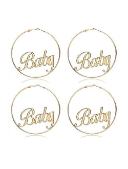 YRY Hoop Earrings Geometric Dangle Alloy Hollow Out Letters Star Baby Engraving Earrings Jewelry for Womens Girls