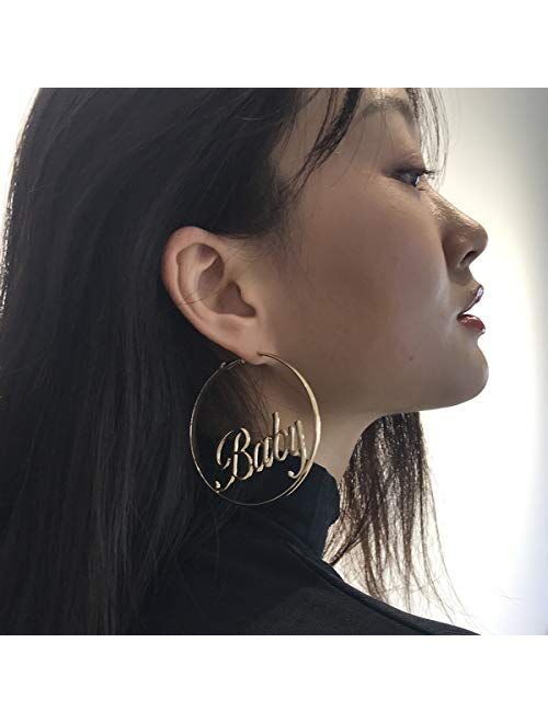 YRY Hoop Earrings Geometric Dangle Alloy Hollow Out Letters Star Baby Engraving Earrings Jewelry for Womens Girls