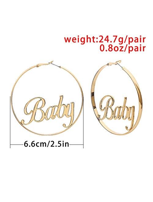 YRY Hoop Earrings Geometric Dangle Alloy Hollow Out Letters Star Baby Engraving Earrings Jewelry for Womens Girls