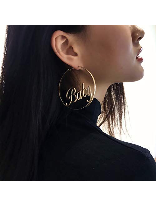 YRY Hoop Earrings Geometric Dangle Alloy Hollow Out Letters Star Baby Engraving Earrings Jewelry for Womens Girls