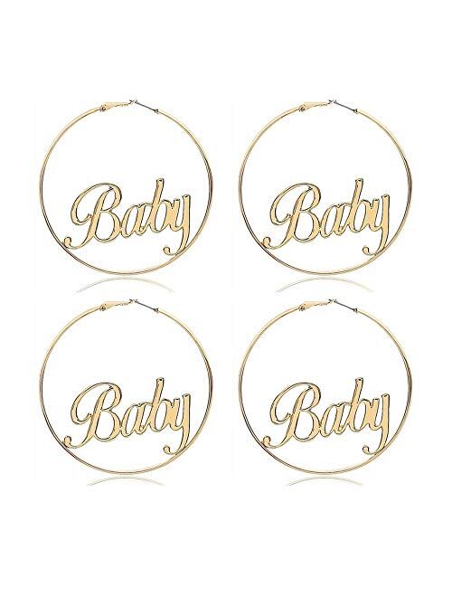 YRY Hoop Earrings Geometric Dangle Alloy Hollow Out Letters Star Baby Engraving Earrings Jewelry for Womens Girls