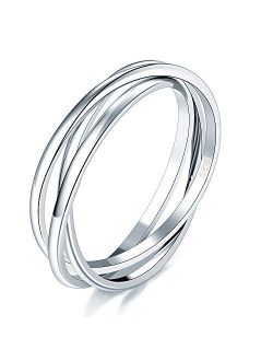 BORUO 925 Sterling Silver Ring Triple Interlocked Rolling High Polish Ring