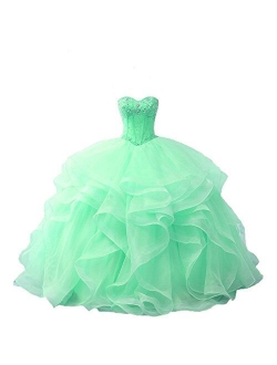 Diandiai Sweetheart Quinceanera Dress Beads Ruffles Ball Gown Prom Dress