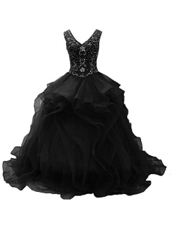 Diandiai Sweetheart Quinceanera Dress Beads Ruffles Ball Gown Prom Dress