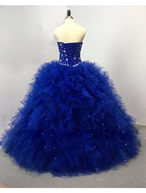 Diandiai Sweetheart Quinceanera Dress Beads Ruffles Ball Gown Prom Dress