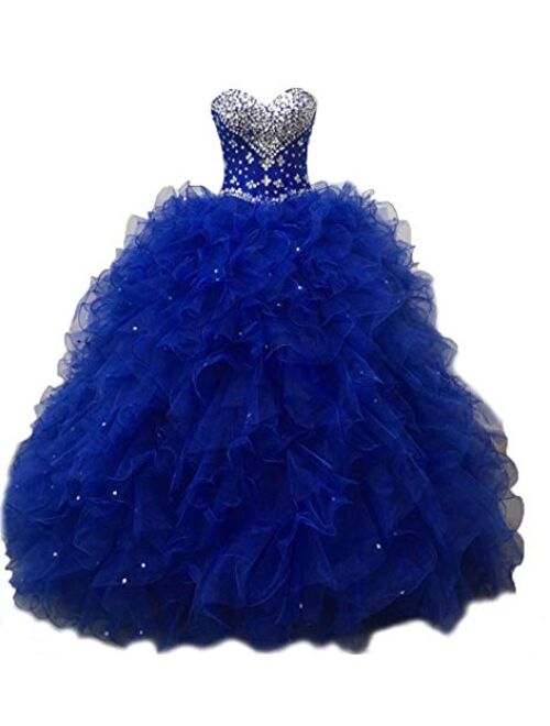 Diandiai Sweetheart Quinceanera Dress Beads Ruffles Ball Gown Prom Dress