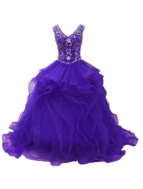 Diandiai Sweetheart Quinceanera Dress Beads Ruffles Ball Gown Prom Dress