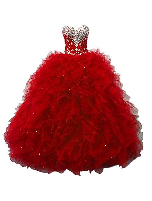 Diandiai Sweetheart Quinceanera Dress Beads Ruffles Ball Gown Prom Dress