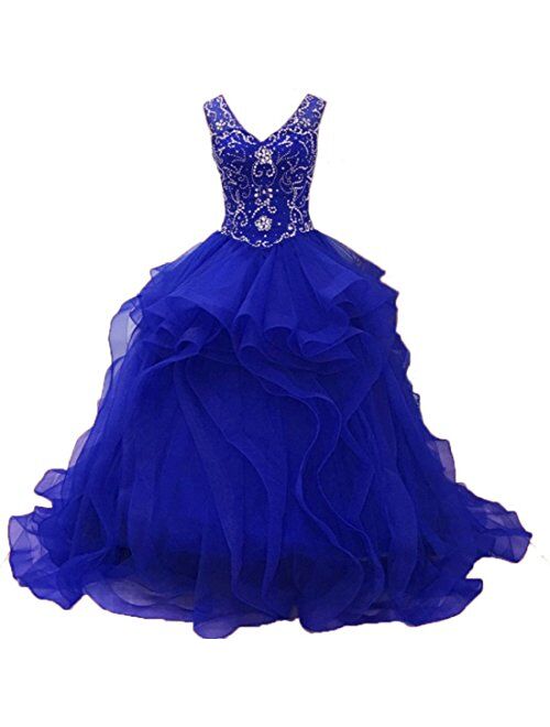 Diandiai Sweetheart Quinceanera Dress Beads Ruffles Ball Gown Prom Dress