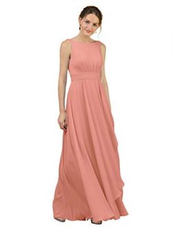 Alicepub Boat Neck Long Bridesmaid Dresses Chiffon Formal Party Evening Dress for Women