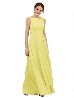 Alicepub Boat Neck Long Bridesmaid Dresses Chiffon Formal Party Evening Dress for Women