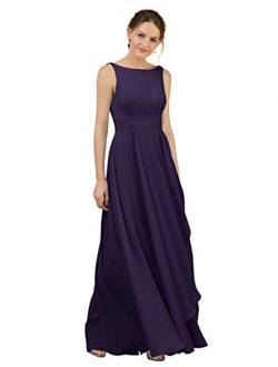 Alicepub Boat Neck Long Bridesmaid Dresses Chiffon Formal Party Evening Dress for Women