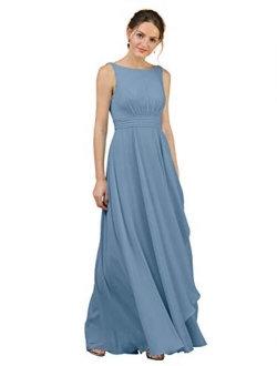 Alicepub Boat Neck Long Bridesmaid Dresses Chiffon Formal Party Evening Dress for Women