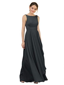 Alicepub Boat Neck Long Bridesmaid Dresses Chiffon Formal Party Evening Dress for Women