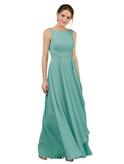 Alicepub Boat Neck Long Bridesmaid Dresses Chiffon Formal Party Evening Dress for Women