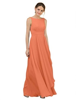 Alicepub Boat Neck Long Bridesmaid Dresses Chiffon Formal Party Evening Dress for Women