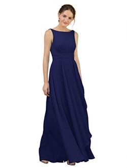 Alicepub Boat Neck Long Bridesmaid Dresses Chiffon Formal Party Evening Dress for Women