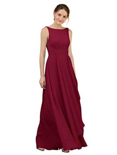 Alicepub Boat Neck Long Bridesmaid Dresses Chiffon Formal Party Evening Dress for Women