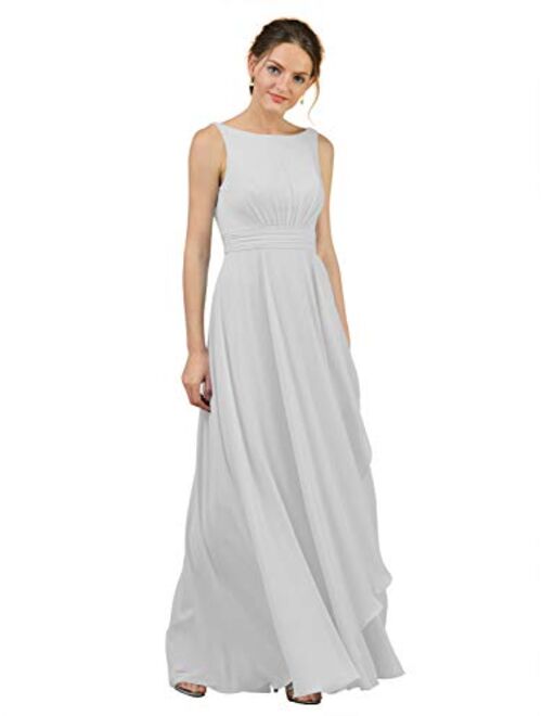 Alicepub Boat Neck Long Bridesmaid Dresses Chiffon Formal Party Evening Dress for Women