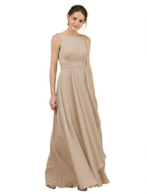 Alicepub Boat Neck Long Bridesmaid Dresses Chiffon Formal Party Evening Dress for Women