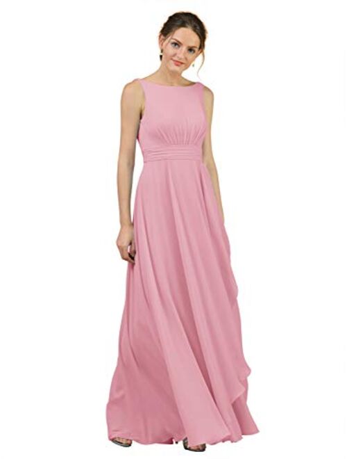 Alicepub Boat Neck Long Bridesmaid Dresses Chiffon Formal Party Evening Dress for Women