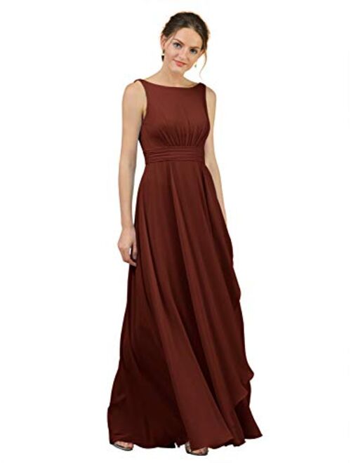 Alicepub Boat Neck Long Bridesmaid Dresses Chiffon Formal Party Evening Dress for Women