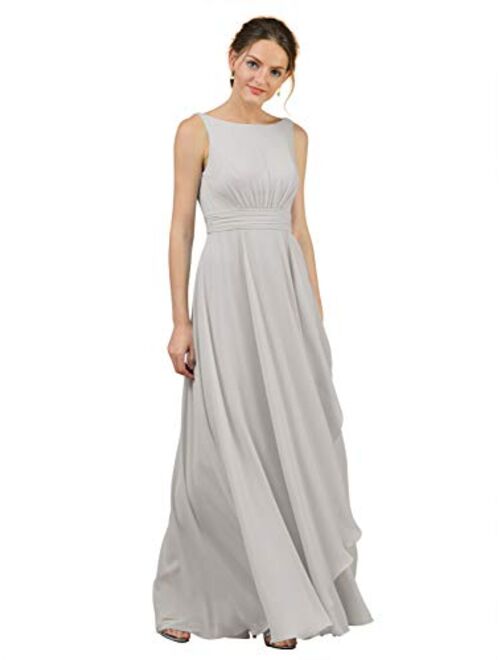 Alicepub Boat Neck Long Bridesmaid Dresses Chiffon Formal Party Evening Dress for Women