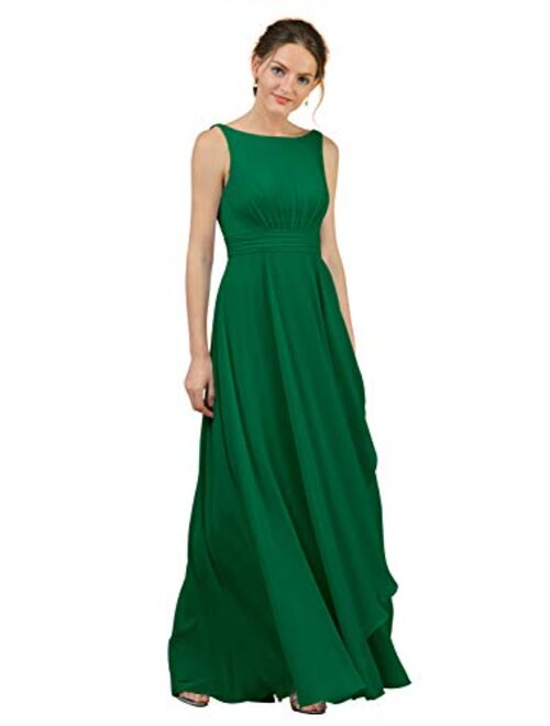 Alicepub Boat Neck Long Bridesmaid Dresses Chiffon Formal Party Evening Dress for Women