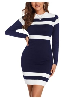 Beyove Womens Sweater Dress Long Sleeve Knit Bodycon Dress Fashion 2023 Slim Fit Stretch Mini Dress XS-XXL