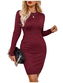 Beyove Womens Sweater Dress Long Sleeve Knit Bodycon Dress Fashion 2023 Slim Fit Stretch Mini Dress XS-XXL