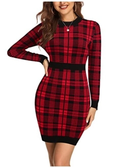 Beyove Womens Sweater Dress Long Sleeve Knit Bodycon Dress Fashion 2023 Slim Fit Stretch Mini Dress XS-XXL