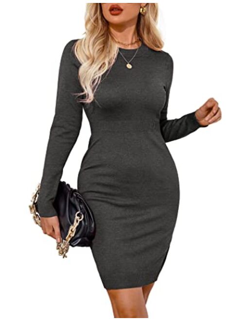 Beyove Womens Sweater Dress Long Sleeve Knit Bodycon Dress Fashion 2023 Slim Fit Stretch Mini Dress XS-XXL