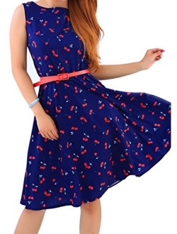 EFOFEI Womens Floral Printed Sleeveless Vintage Swing Summer Midi Party Retro Dress