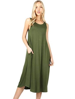 Modern Kiwi Basic Sleeveless Loose Fit Pocket Midi Maxi Dress (S-3X)