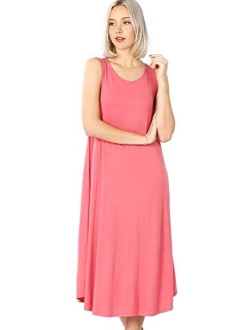 Modern Kiwi Basic Sleeveless Loose Fit Pocket Midi Maxi Dress (S-3X)