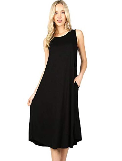 Modern Kiwi Basic Sleeveless Loose Fit Pocket Midi Maxi Dress (S-3X)