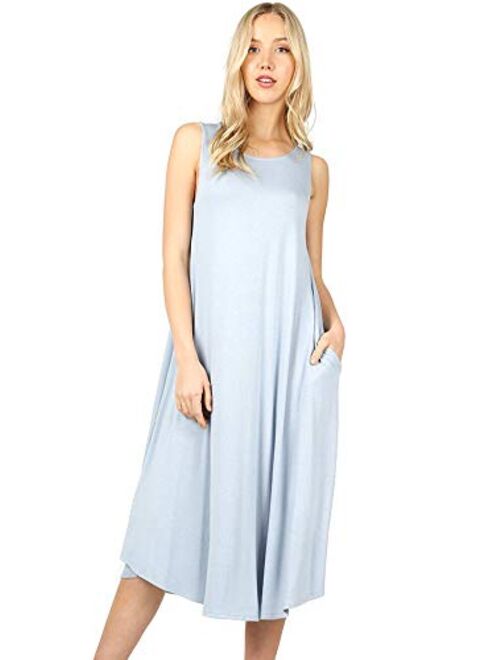 Modern Kiwi Basic Sleeveless Loose Fit Pocket Midi Maxi Dress (S-3X)