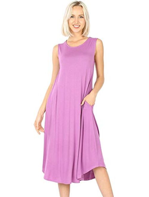 Modern Kiwi Basic Sleeveless Loose Fit Pocket Midi Maxi Dress (S-3X)