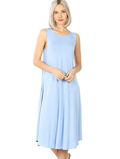 Modern Kiwi Basic Sleeveless Loose Fit Pocket Midi Maxi Dress (S-3X)