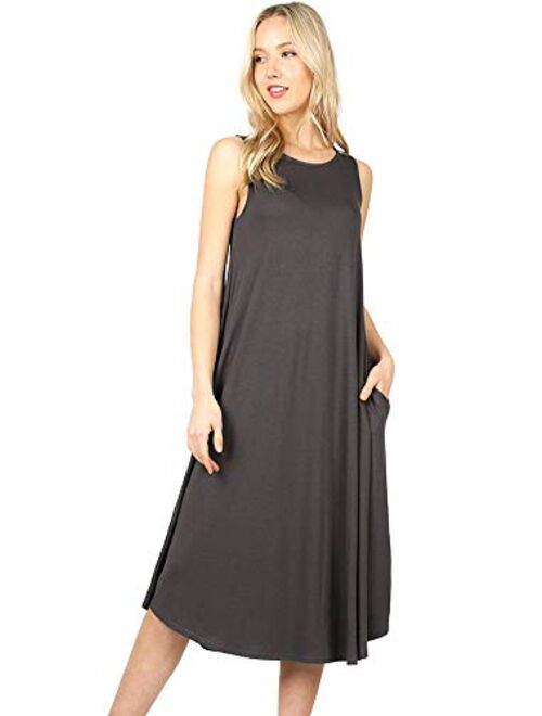 Modern Kiwi Basic Sleeveless Loose Fit Pocket Midi Maxi Dress (S-3X)