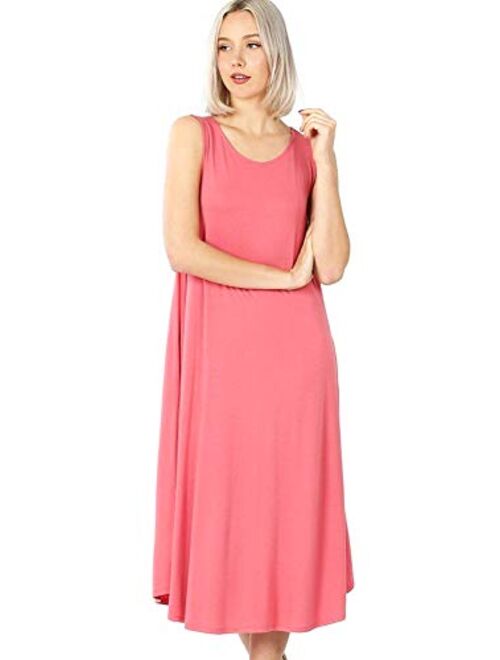 Modern Kiwi Basic Sleeveless Loose Fit Pocket Midi Maxi Dress (S-3X)