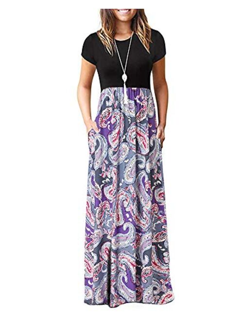 Zattcas Women's Floral Maxi Dress Short and 3/4 Sleeve Casual Long Printed Maxi Dresses with Pockets