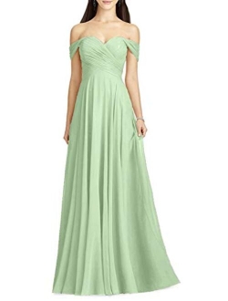 Women's Bridesmaid Dresses for Wedding Party Elegant Off Shoulder Evening Prom Dress Long Chiffon Formal Dress