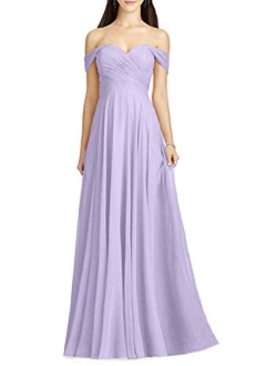 Women's Bridesmaid Dresses for Wedding Party Elegant Off Shoulder Evening Prom Dress Long Chiffon Formal Dress