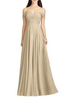 Women's Bridesmaid Dresses for Wedding Party Elegant Off Shoulder Evening Prom Dress Long Chiffon Formal Dress