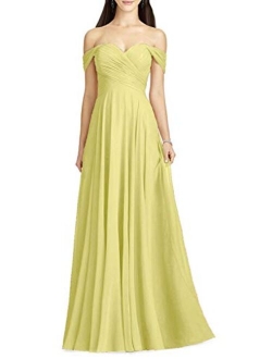 Women's Bridesmaid Dresses for Wedding Party Elegant Off Shoulder Evening Prom Dress Long Chiffon Formal Dress