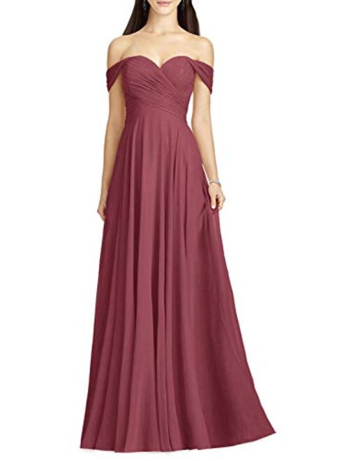 Women's Bridesmaid Dresses for Wedding Party Elegant Off Shoulder Evening Prom Dress Long Chiffon Formal Dress